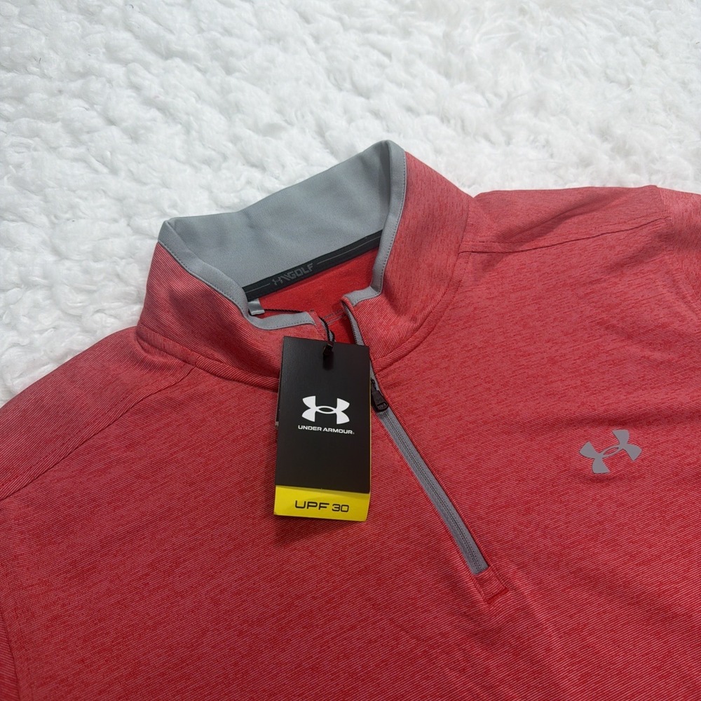 Under Armour Golf 1/4 Zip Pullover Mens XL Coral Red Light Sweater UPF 30 New!